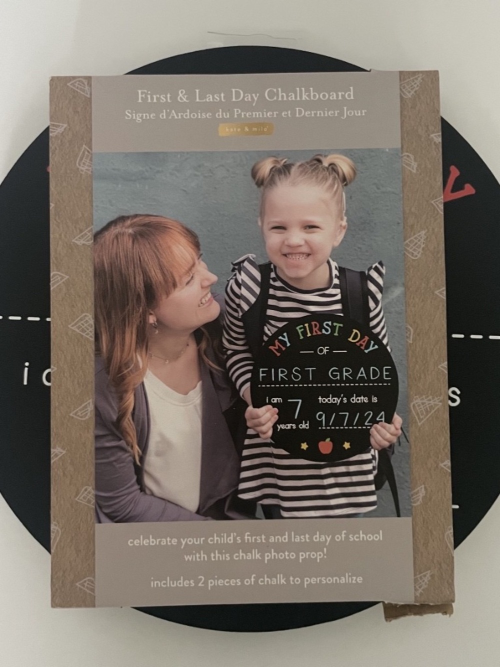 NEW Reversible First & Last Day of School Round Chalkboard Sign w/Chalk